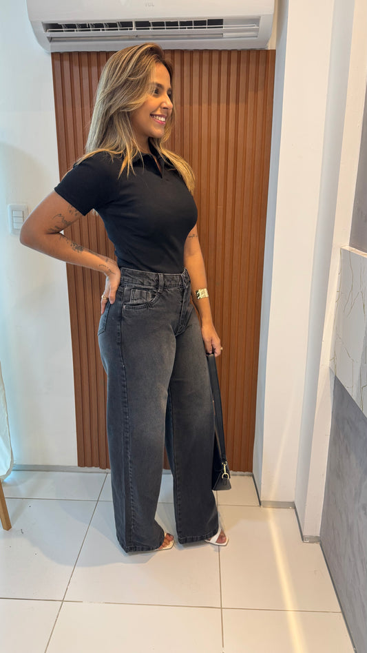 Calça Wide Leg Preto Vintage